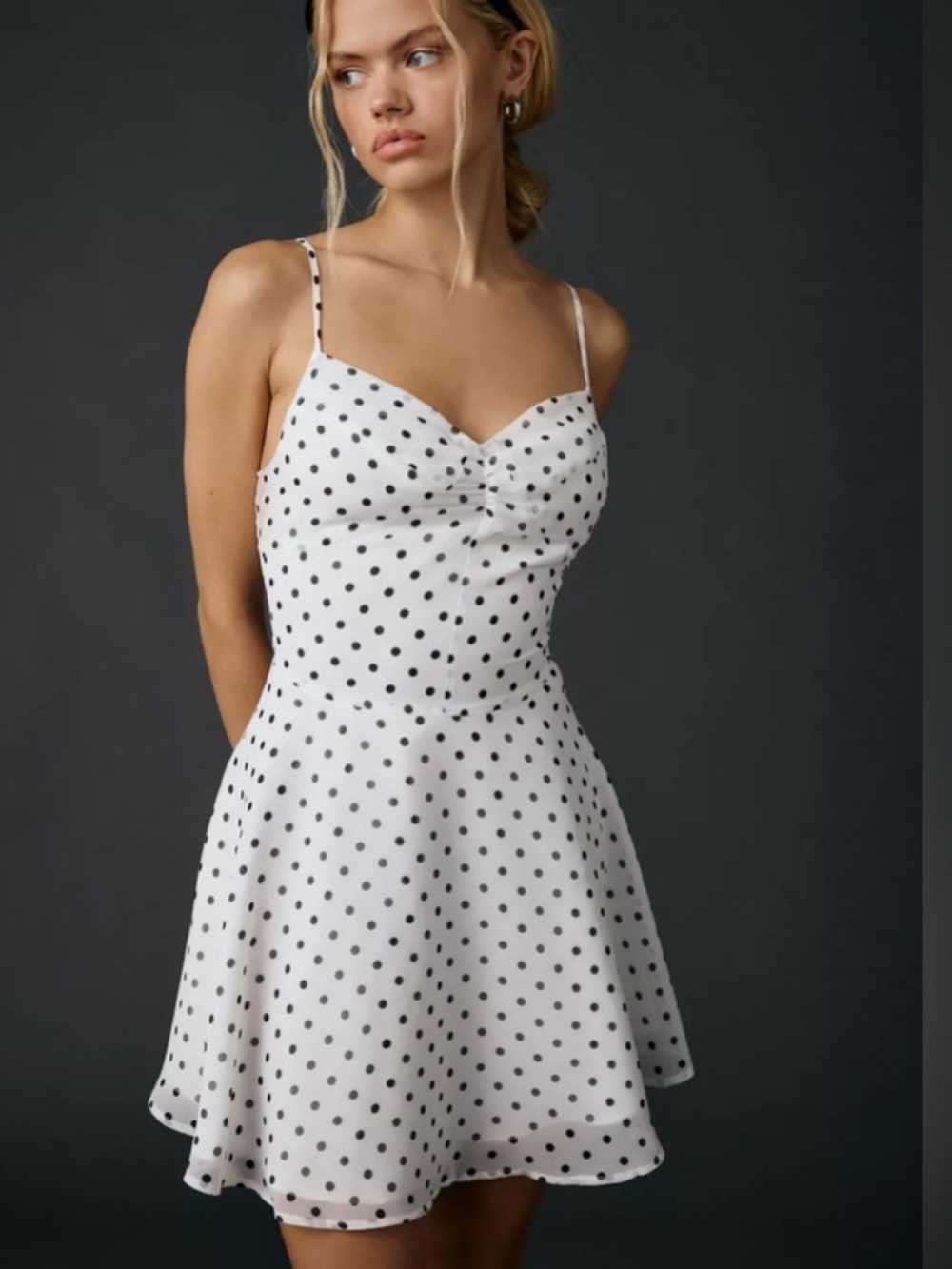 UO Urban Outfitters Over The Horizon Fit-And-Flare Chiffon Mini Dress- Polka Dot